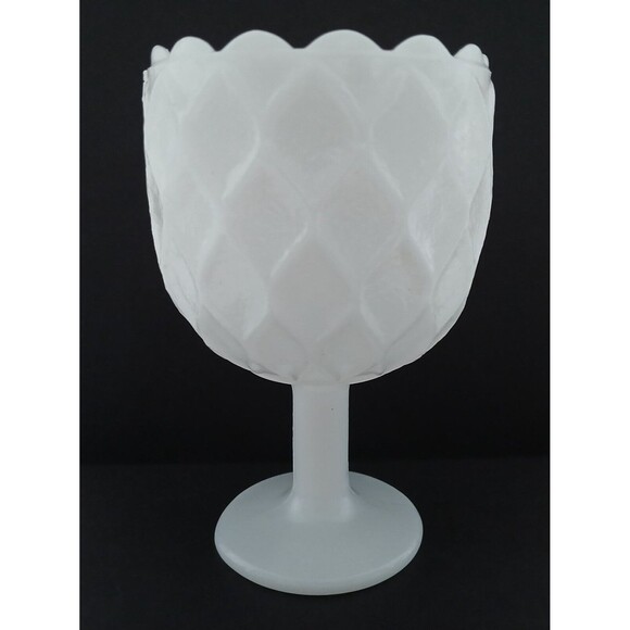 Vintage Anchor Hocking Textured Diamond Pattern White Milk Glass Stemmed Chalice - Picture 2 of 12